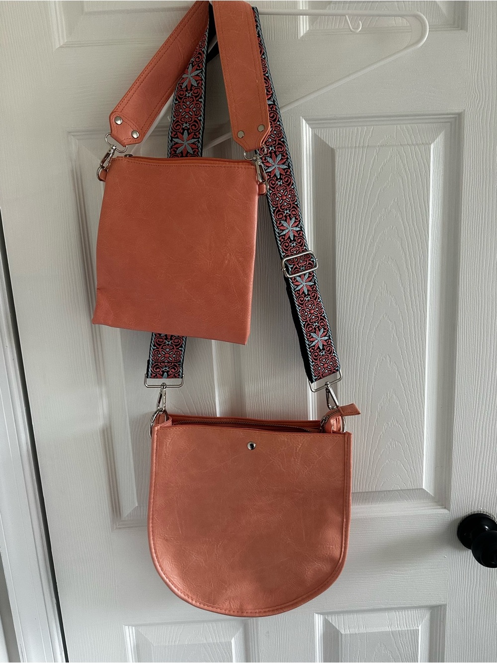 AHDORNED Double-Entry U-Shaped Messenger Straps & Pouch Soft Peach Vegan Bag